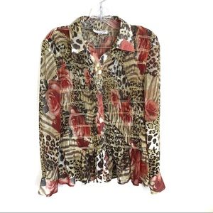 St John Sport Button Up Blouse Leopard Print